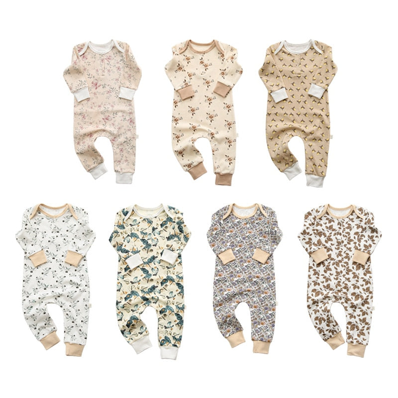 Baby Girls Cotton Floral Jumpsuit-Lemon Beige