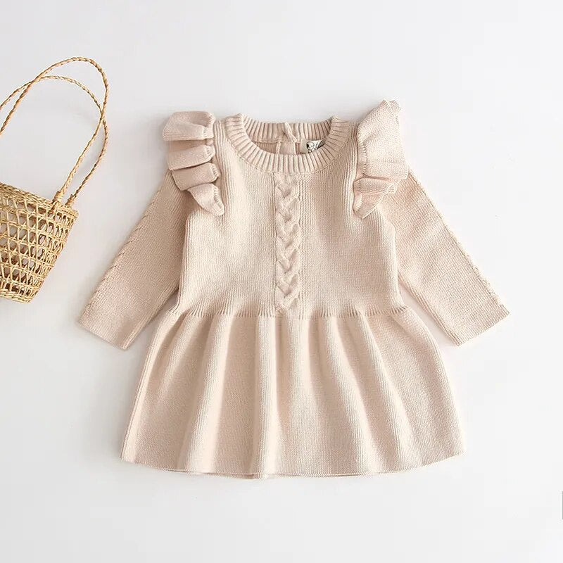 Girls Knit Sweater Dress- Cream