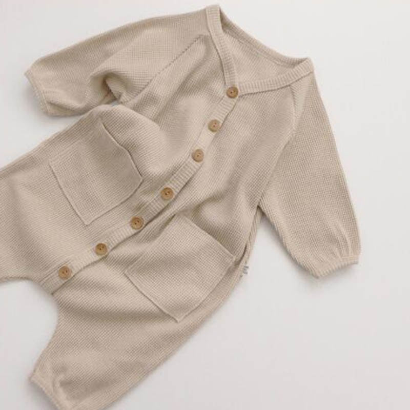 Unisex Baby Waffle Cardigan Jumpsuit