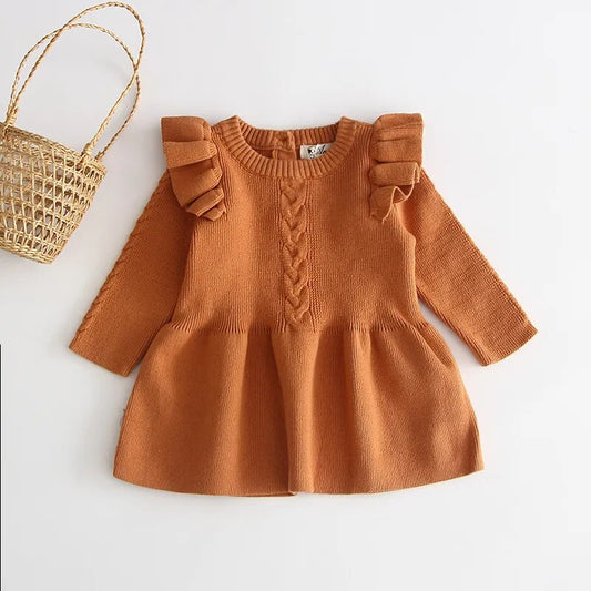 Girls Knit Sweater Dress- Pumpkin