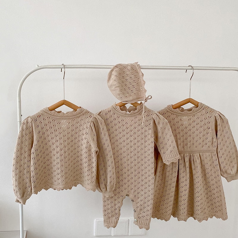 Baby Knit Onesie+Hat -Sibling Set