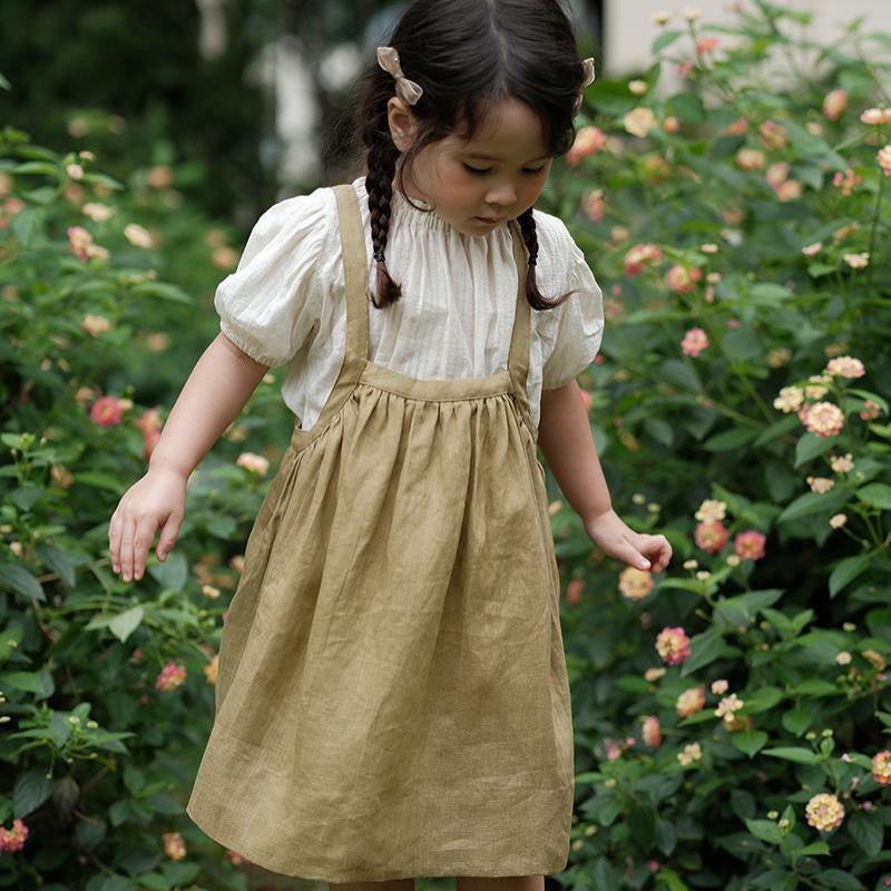 Baby Girl Green Cotton Ruffle Suspender Skirt-Mustard