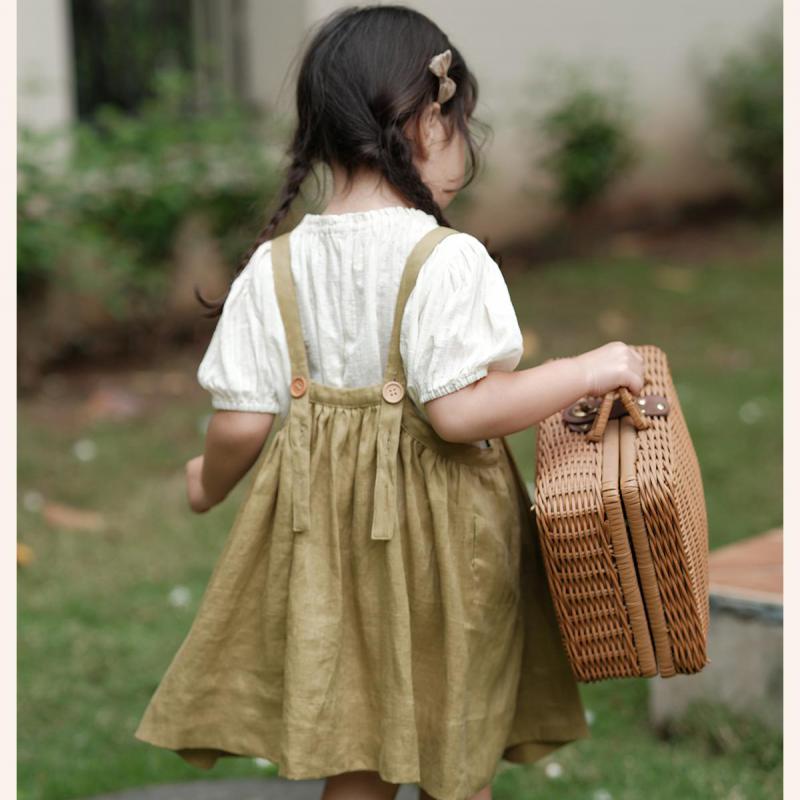 Baby Girl Green Cotton Ruffle Suspender Skirt-Mustard