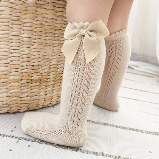 Girls Knee Socks with Bow-Khaki