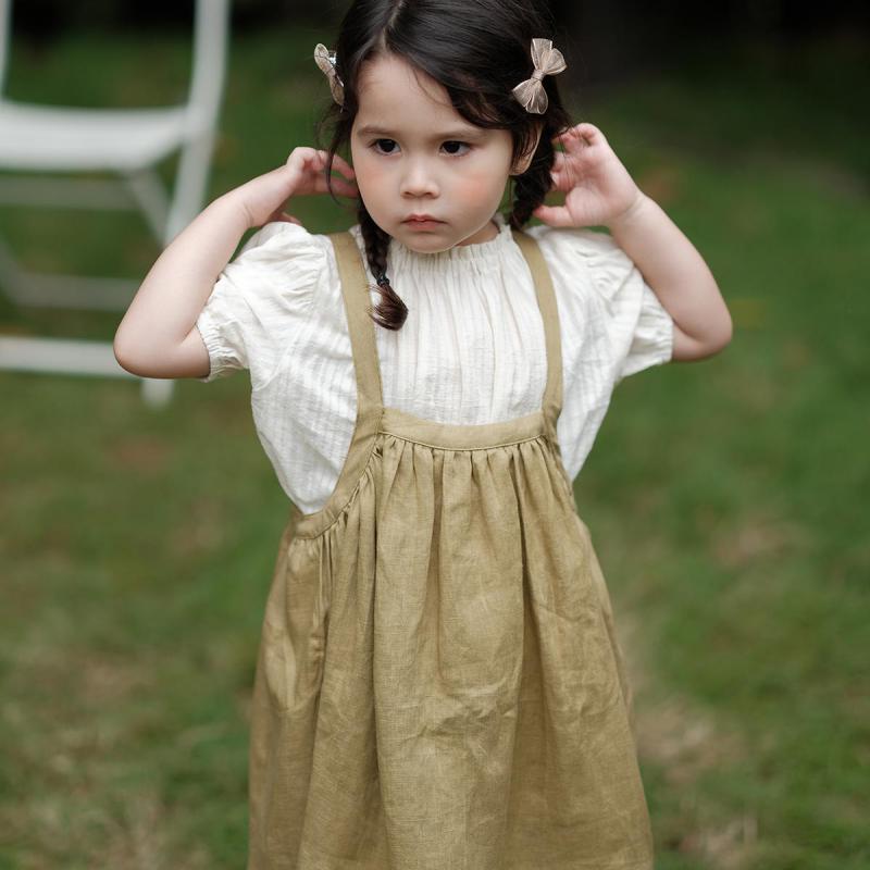 Baby Girl Green Cotton Ruffle Suspender Skirt-Mustard