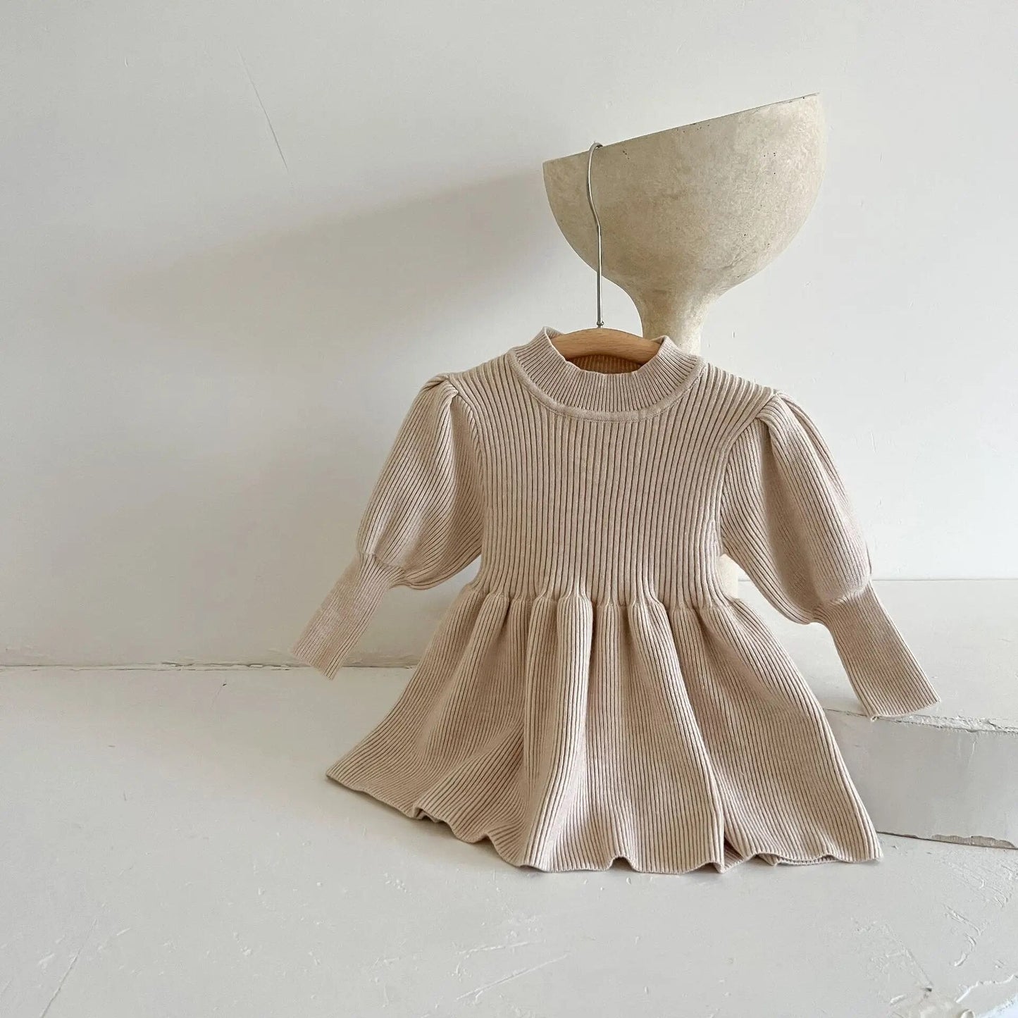 Girls Knit Dress- Beige