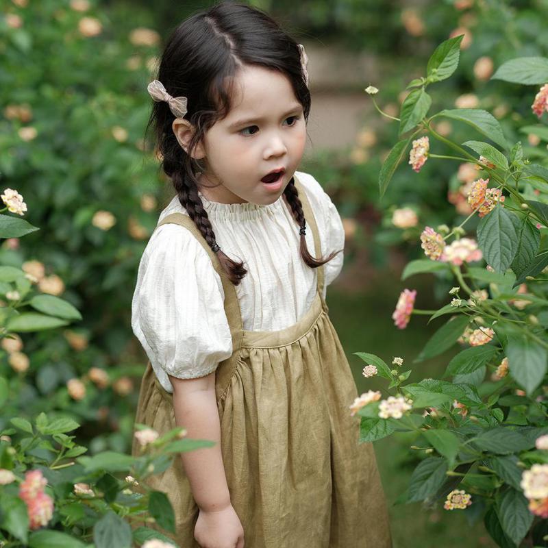 Baby Girl Green Cotton Ruffle Suspender Skirt-Mustard