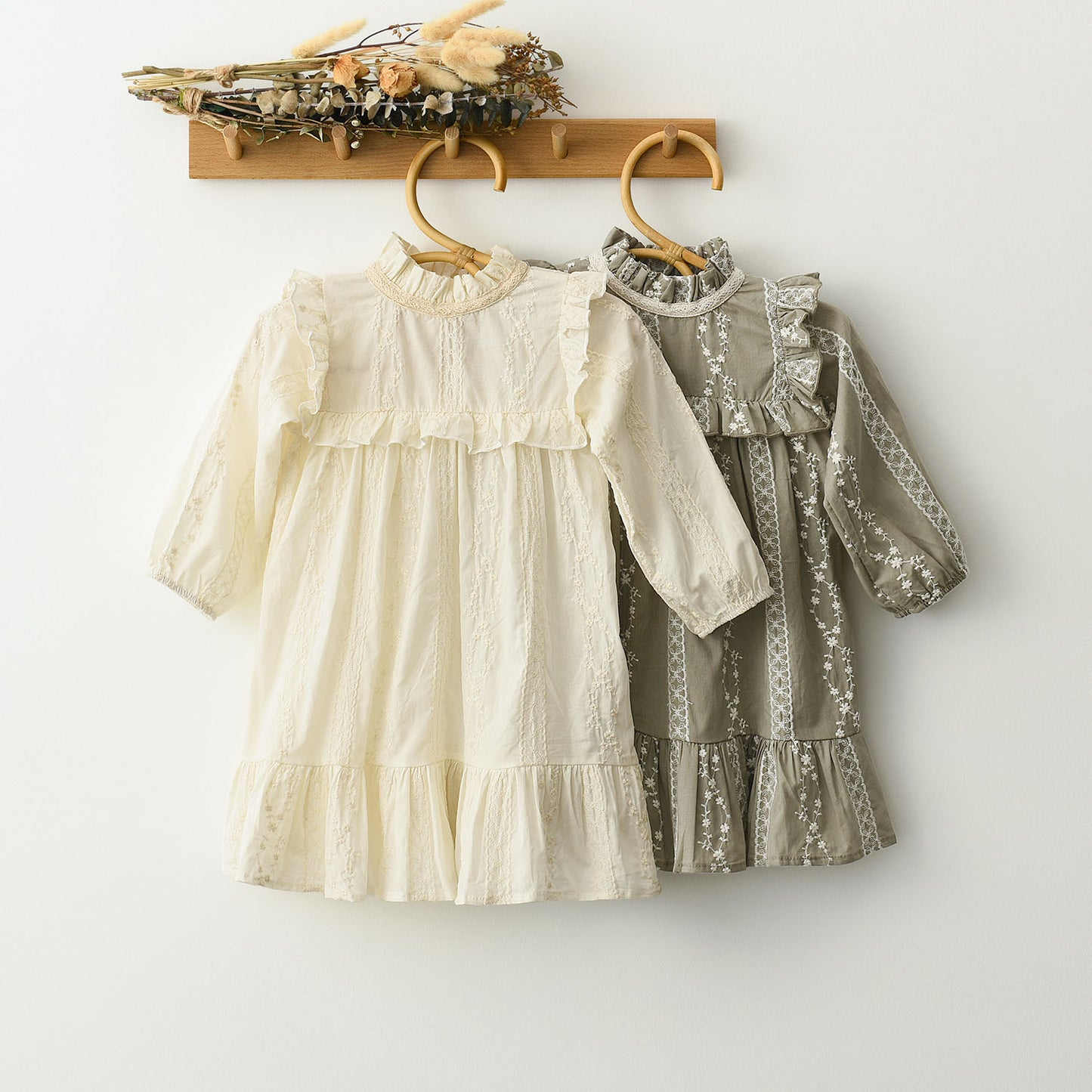 Girls Cotton Lace Dress -Ivory