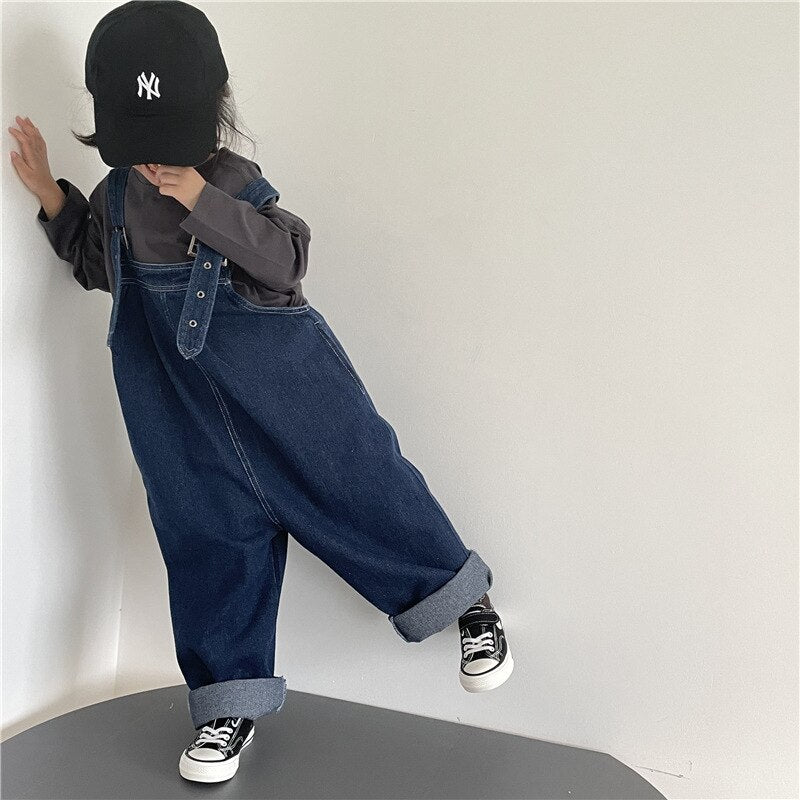 Boys Loose Overalls Cotton Denim