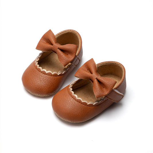 Baby Bowknot Non-slip Shoes - Auburn Brown