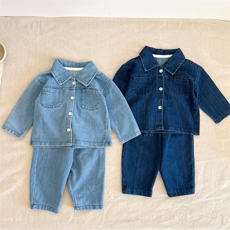 Boys long-sleeved denim shirt jacket two-piece suit