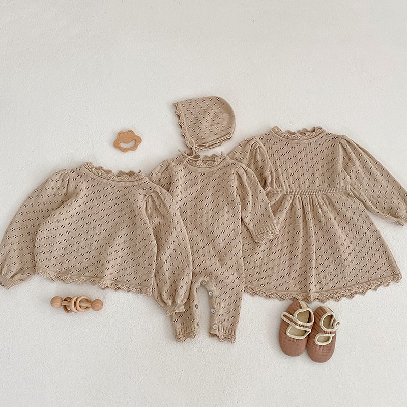 Baby Knit Onesie+Hat -Sibling Set