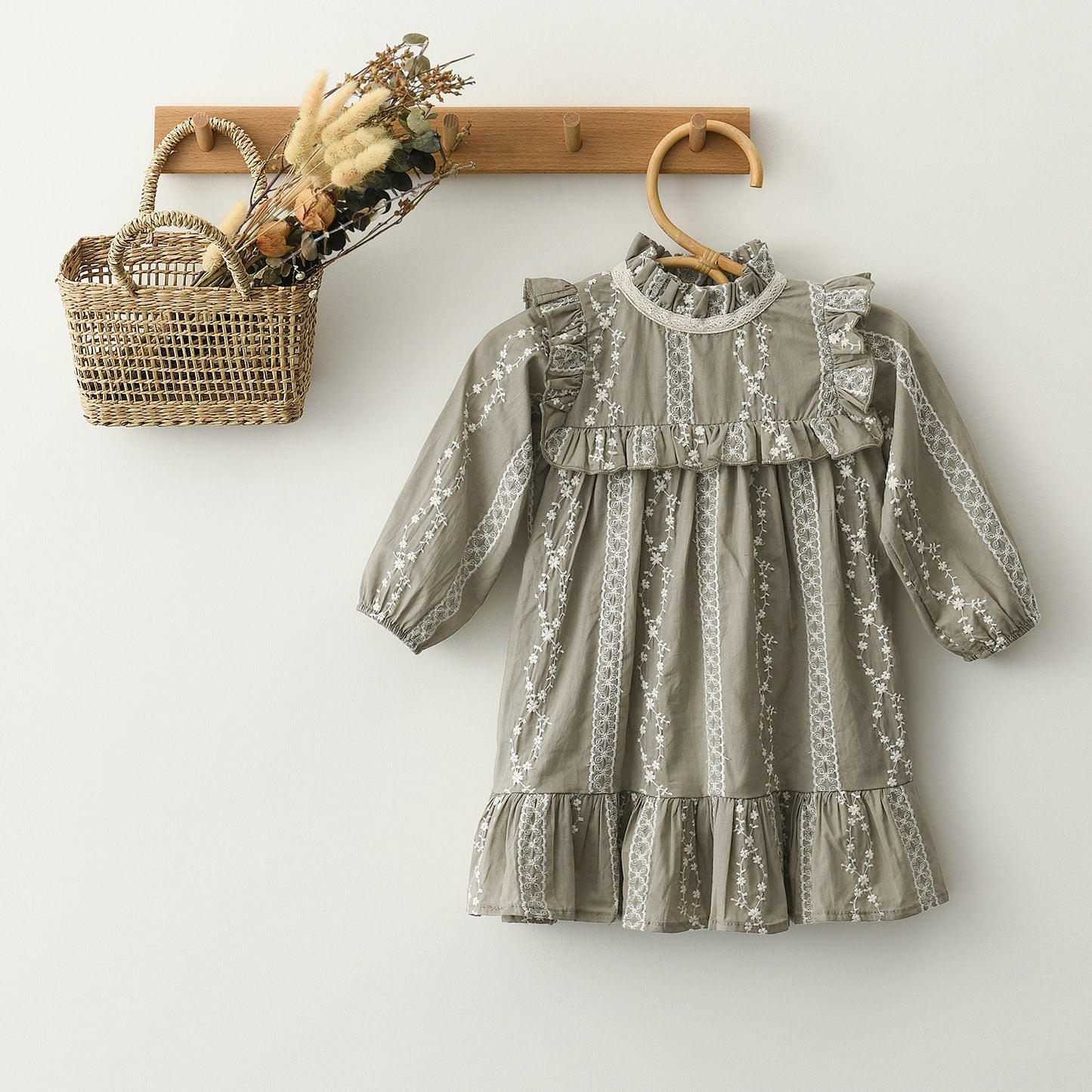 Girls Cotton Lace Dress -Ivory