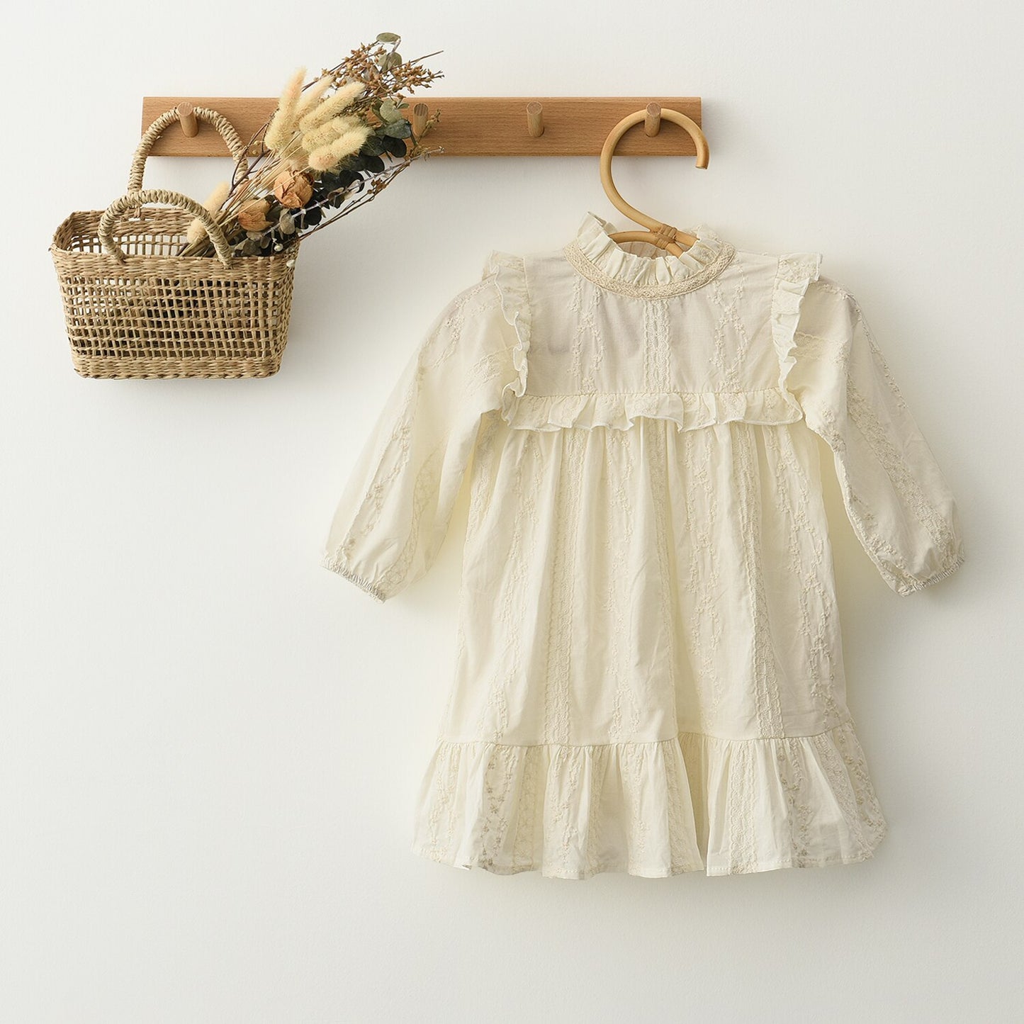 Girls Cotton Lace Dress -Ivory