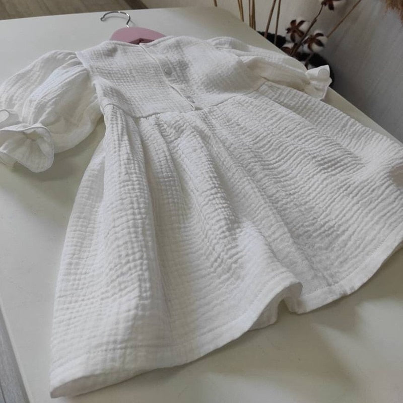 White Muslin Baby Girls Dress