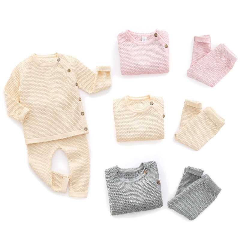 Cotton Knit Sweater Set-Stone